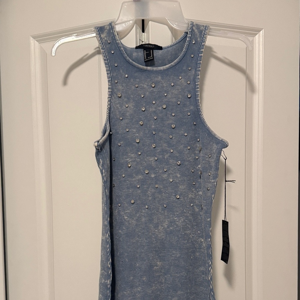 Embellished Blue Sleeveless Dress